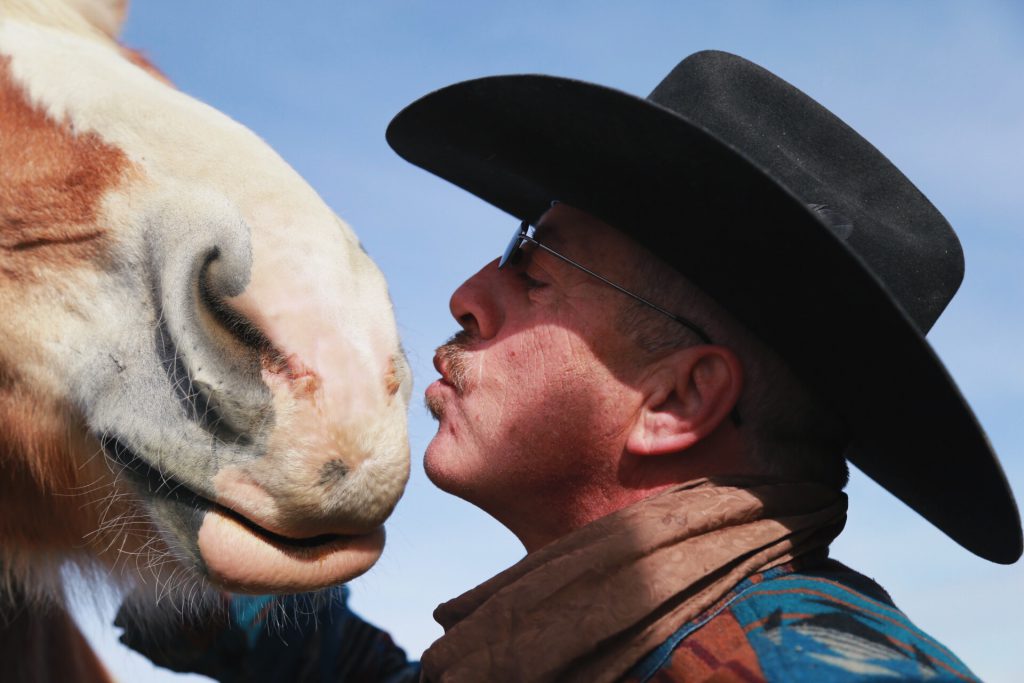 Grand canyon, cowboy and his loving horse